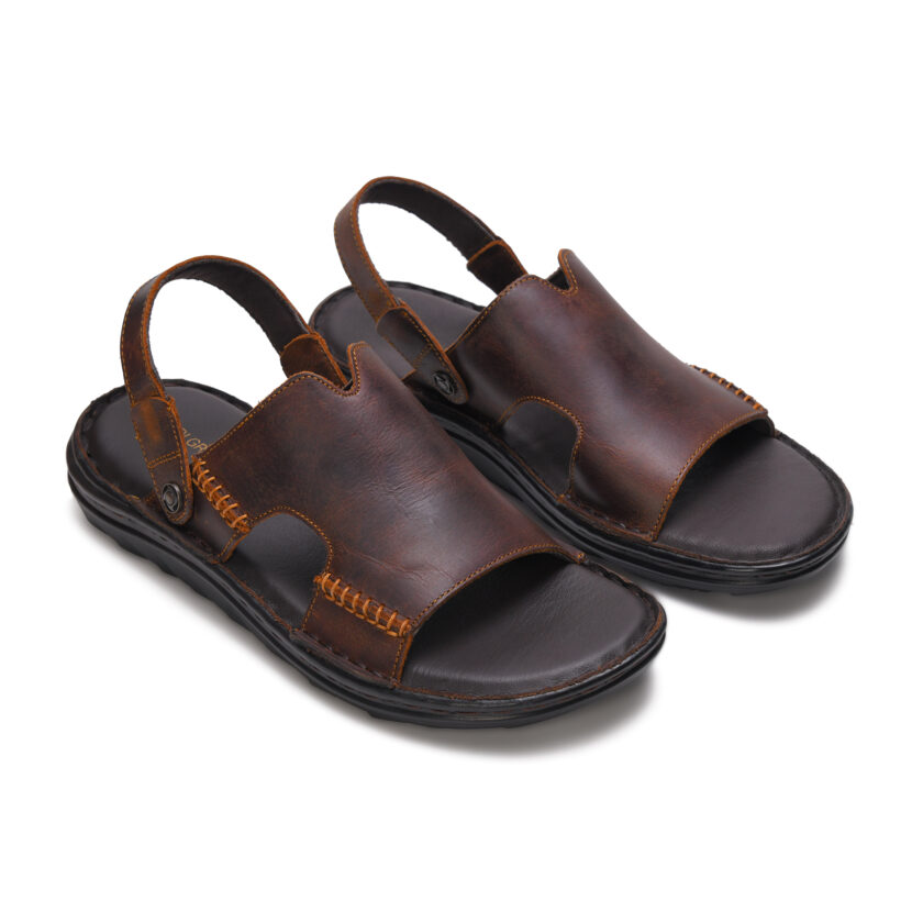 MARDI GRAS Men's Premium Leather Sandals - Comfortable Open-Toe Summer Sandals with Adjustable Straps (Brown, UK Footwear Size System, Adult, Men) - Image 2