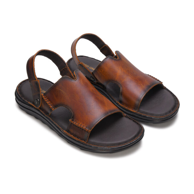 MARDI GRAS Men's Premium Leather Sandals - Comfortable Open-Toe Summer Sandals with Adjustable Straps (Tan/Brown, UK Footwear Size System, Adult, Men)