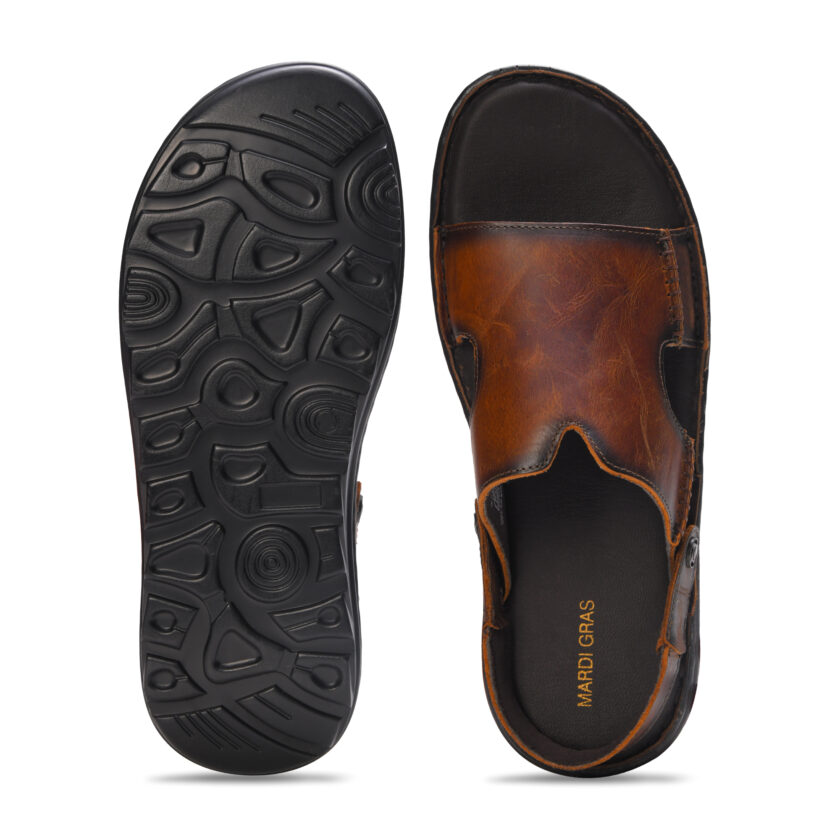 MARDI GRAS Men's Premium Leather Sandals - Comfortable Open-Toe Summer Sandals with Adjustable Straps (Tan/Brown, UK Footwear Size System, Adult, Men) - Image 4