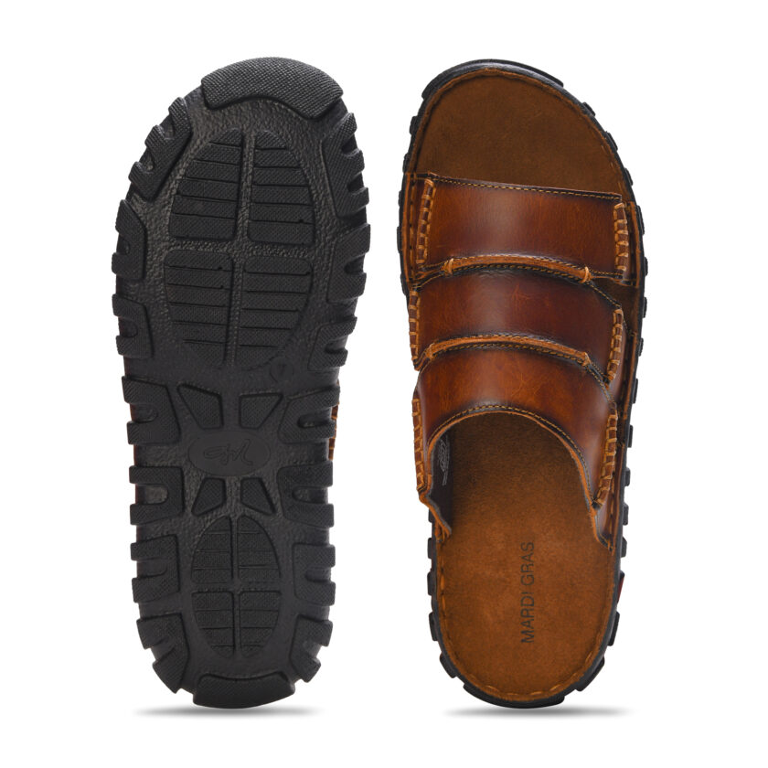 Men's Brown Leather Sandals, Comfort Slip-On Chappals with Multi-Strap Design (Tan, 10, UK Footwear Size System, Adult, Men) - Image 3