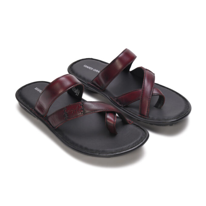 MARDI GRAS Leather Single Toed Chappal for Men – Stylish & Comfortable Leather Slippers for Office, Formal, and Casual Wear (Burgundy, UK Footwear Size System, Adult, Men)