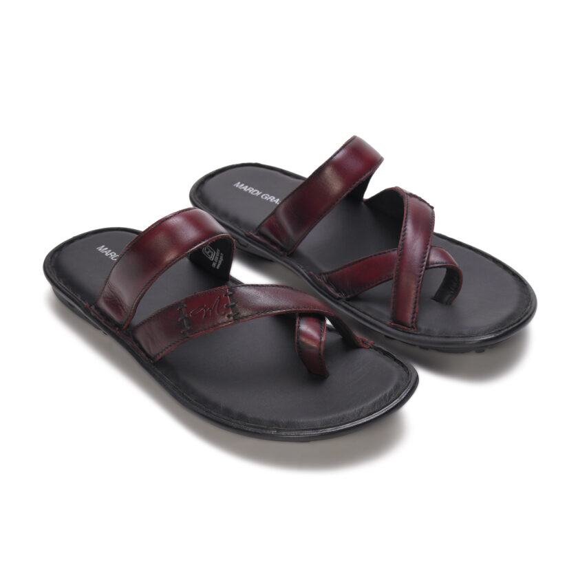 MARDI GRAS Leather Single Toed Chappal for Men – Stylish & Comfortable Leather Slippers for Office, Formal, and Casual Wear (Burgundy, UK Footwear Size System, Adult, Men) - Image 2